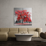 Big Red Tree on Foggy Day (4 Panel-II) Square Wall Art