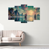 Majestic Cliff Mountains (5 Panel-II) Landscape Wall Art