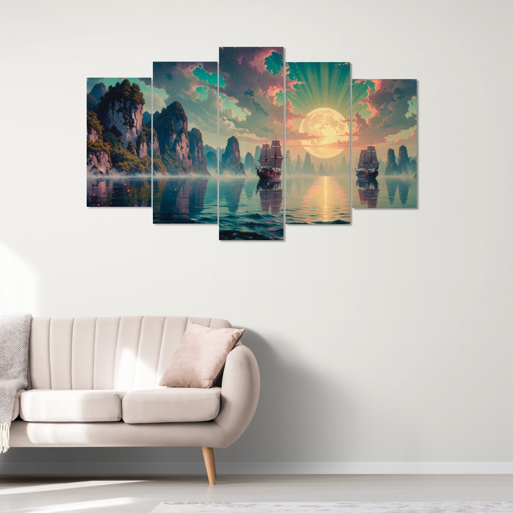 Majestic Cliff Mountains (5 Panel-II) Landscape Wall Art