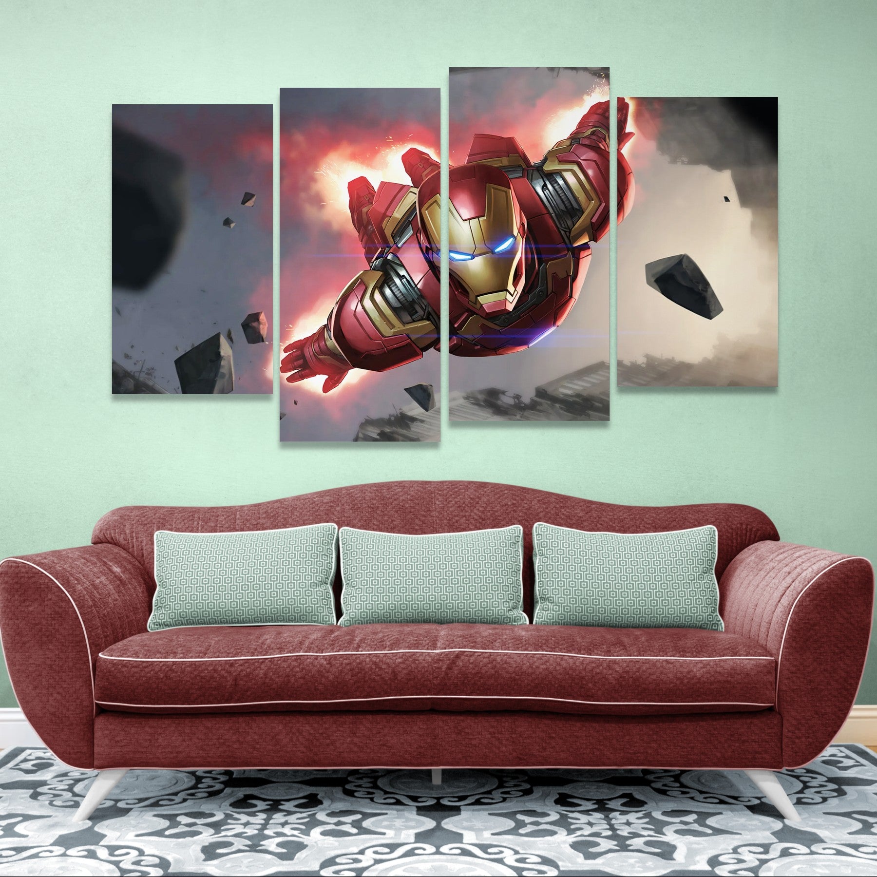 flying iron man (4 Panel-II) Movies Wall Art