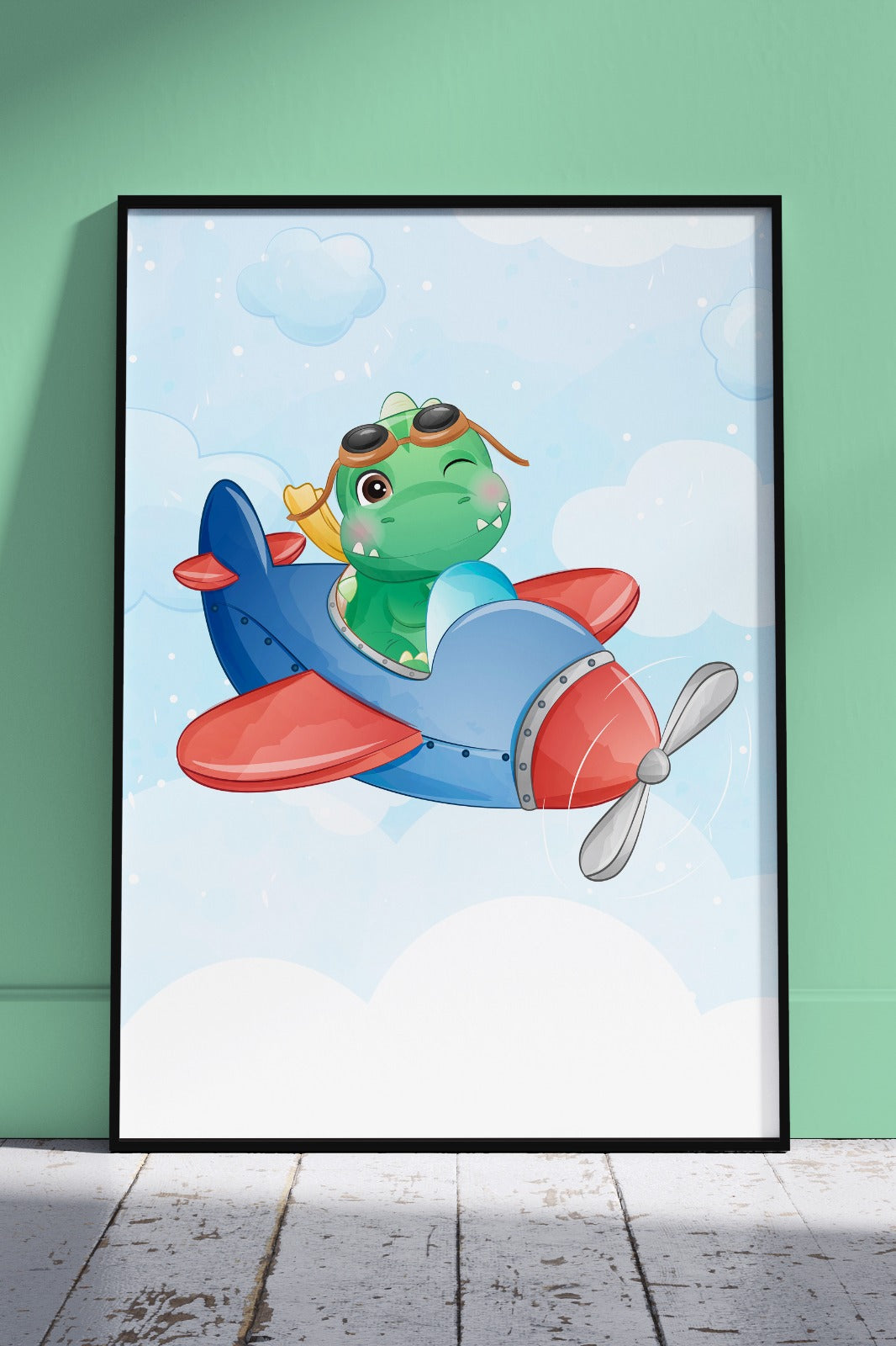 Raptor Dinosaur Pilot | Kids Poster Wall Art