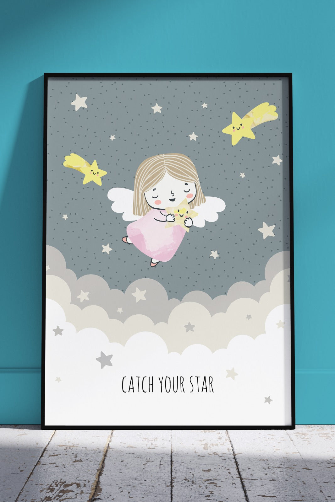 Cute little girl rear view with star on hands | Kids Poster Wall Art
