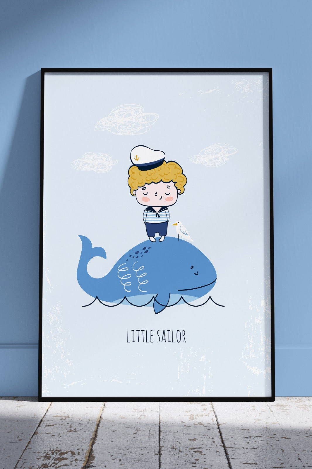 Cute Boy Sailor On Whale | Kids Poster Wall Art