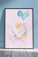 Elephant with Balloon | Kids Poster Wall Art