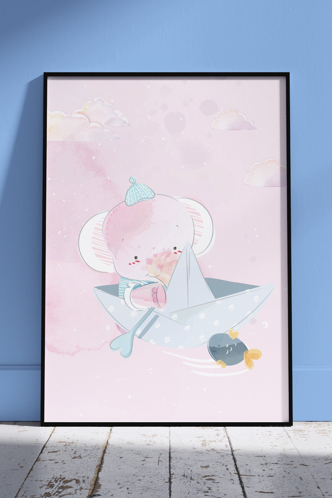 Cute Baby Elephant On Boat | Kids Poster Wall Art