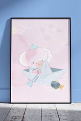 Cute Baby Elephant On Boat | Kids Poster Wall Art