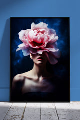 Woman with shades of pink flowers on her face | Floral Poster Wall Art