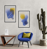 Blue & Yellow Abstract watercolor 005 (2 Panel) Abstract Wall Art