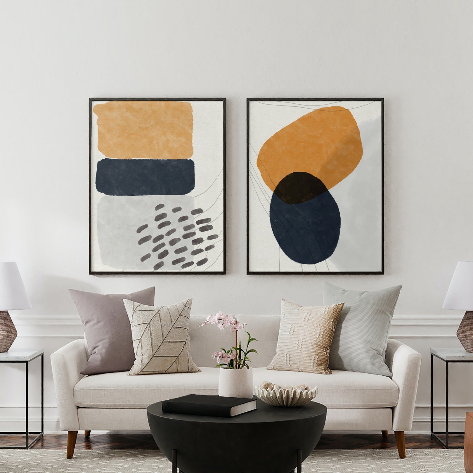 modern minimalist geometric (2 Panel) Abstract Wall Art