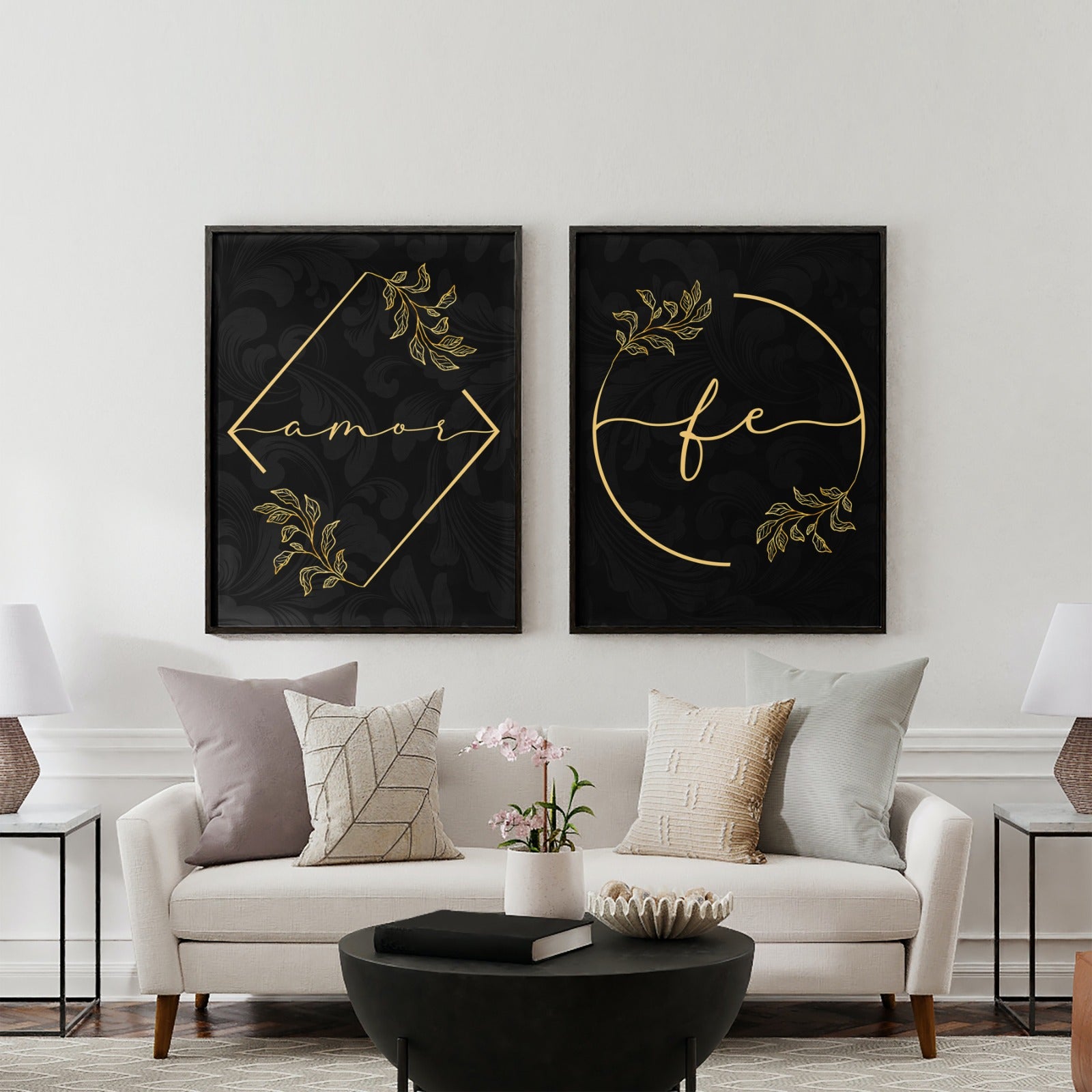 Love in Black - Amore Fe - Minimalist (2 Panel) Abstract Wall Art