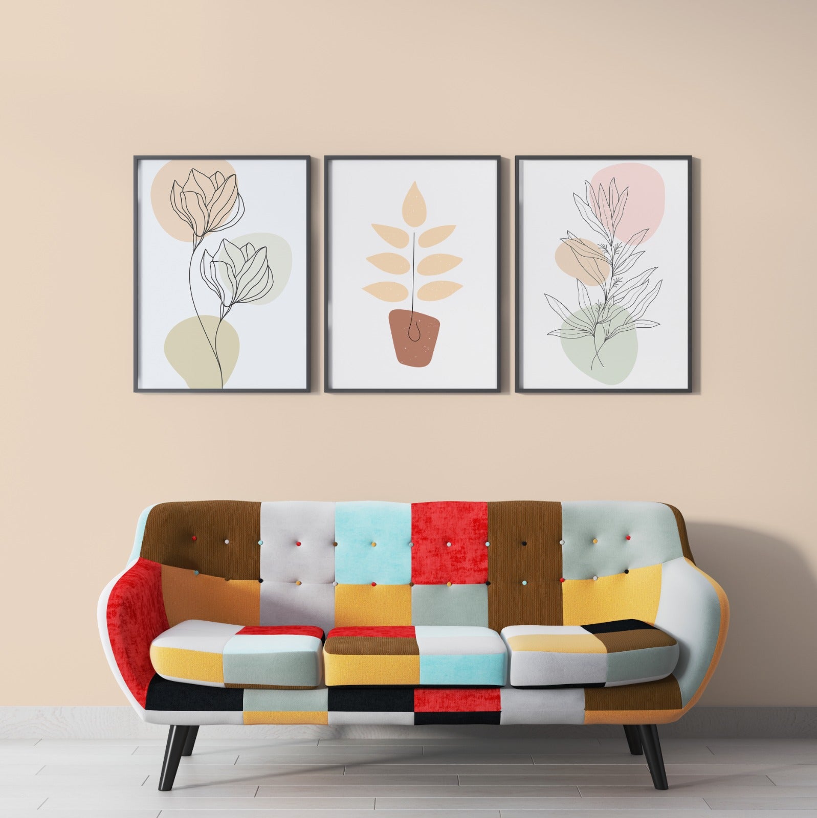 Botanical wall art vector set (3 Panel) Abstract Wall Art