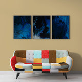 Blue And Black Chromatic Marbles (3 Panel) Abstract Wall Art