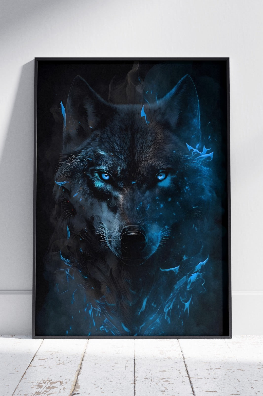 black Wolf blue eyes art | Animal Poster Wall Art