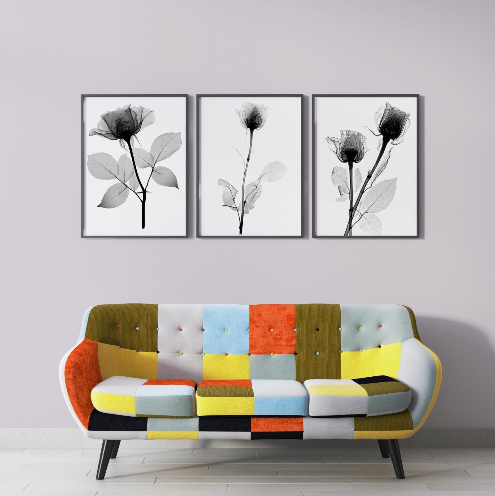 Minimalistic B&W Rose Watercolor (3 Panel) Abstract Wall Art
