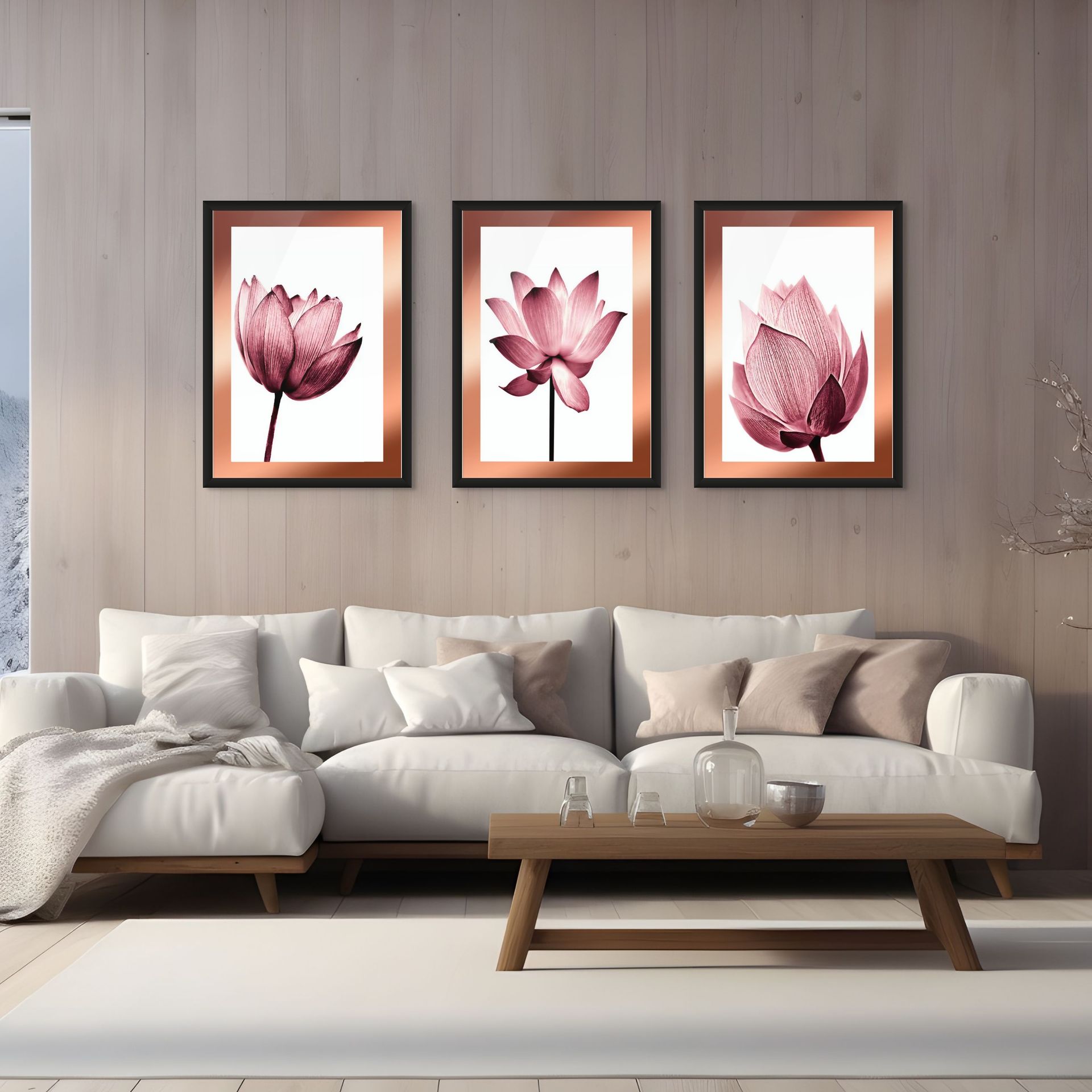 Set of Flowers - Minimalist (3 Panel) Abstract Wall Art