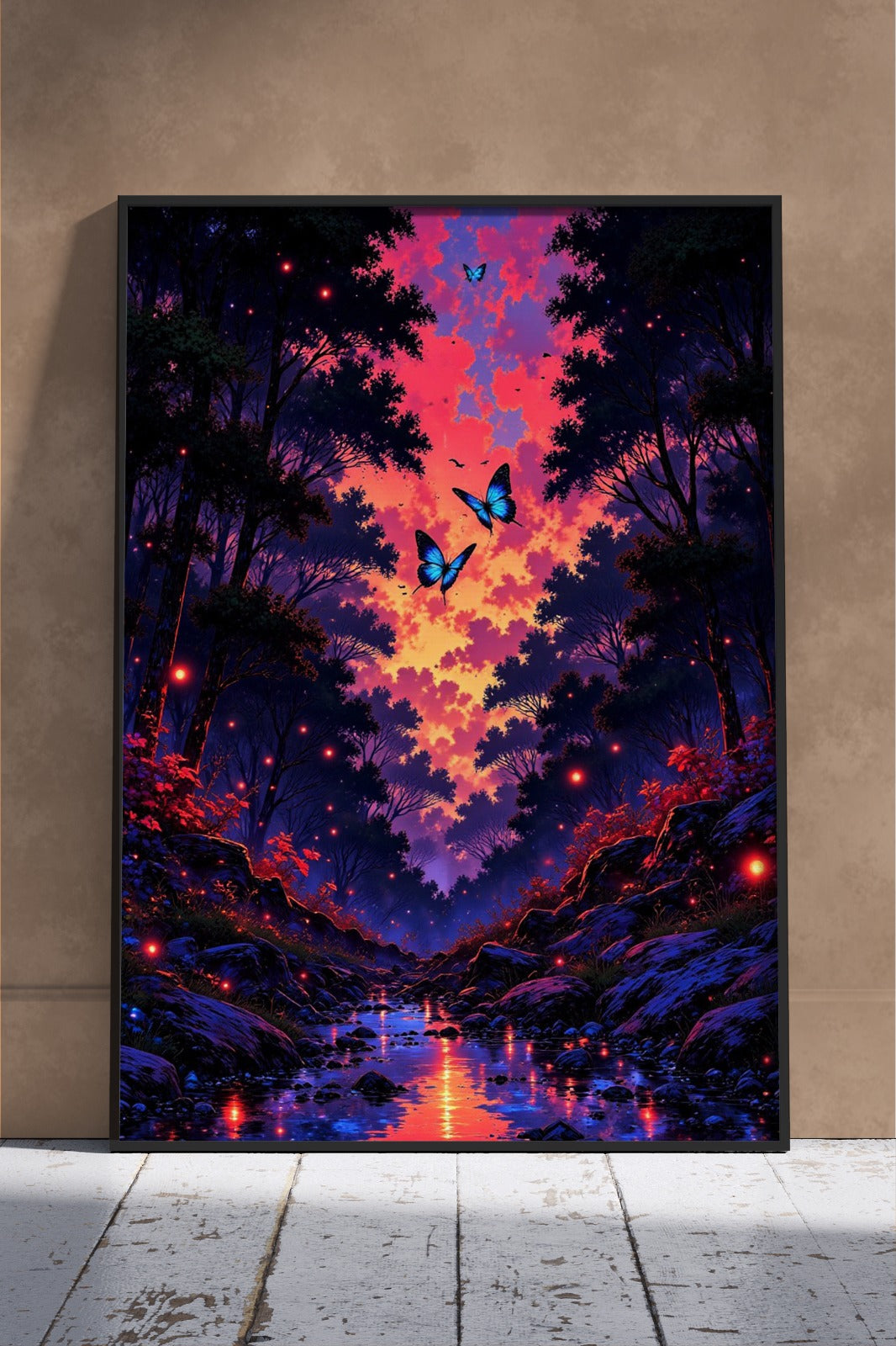 colorful painting of a lake with Forest | Scenery Poster Wall Art