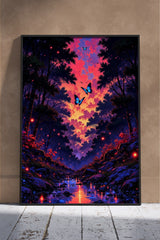 colorful painting of a lake with Forest | Scenery Poster Wall Art