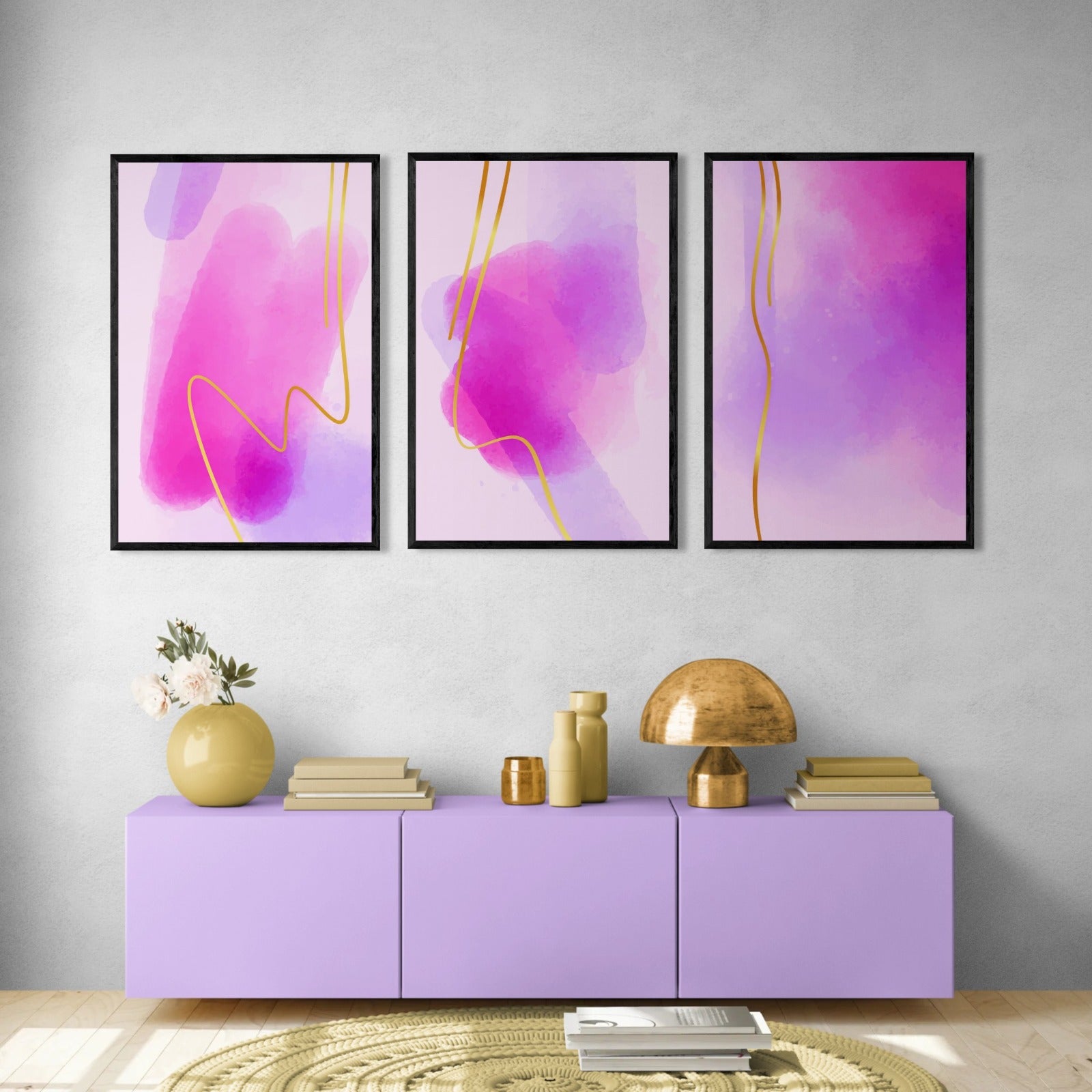 Abstract Pink and Purple (3 Panel) Abstract Wall Art