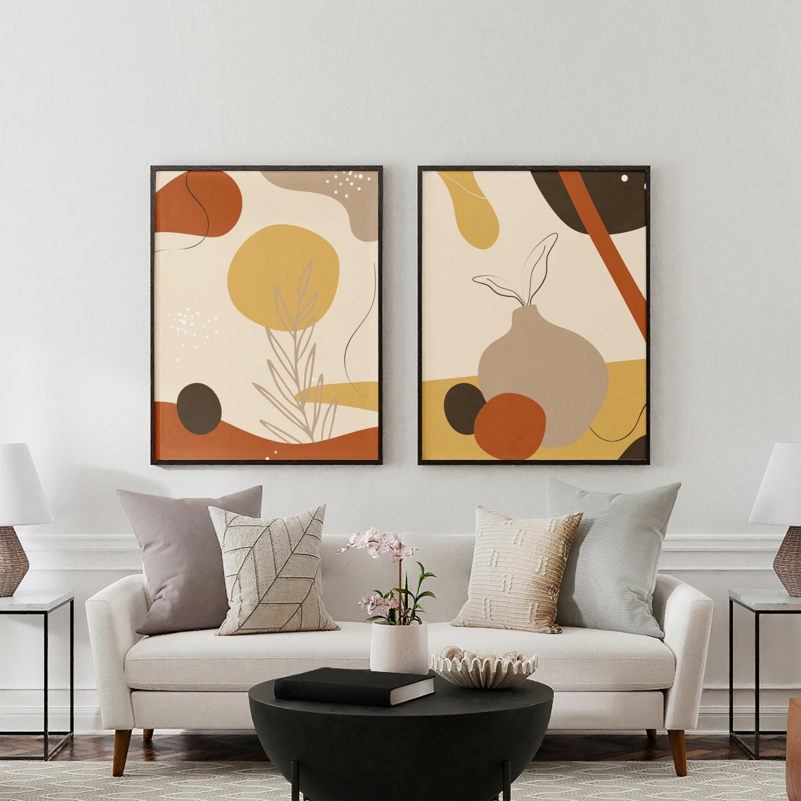 Abstract Geometric Botanical Terracotta (2 Panel) Abstract Wall Art