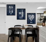 Heart Kitchen Utensils Love Drink Eat (3 Panel) Kitchen Wall Art