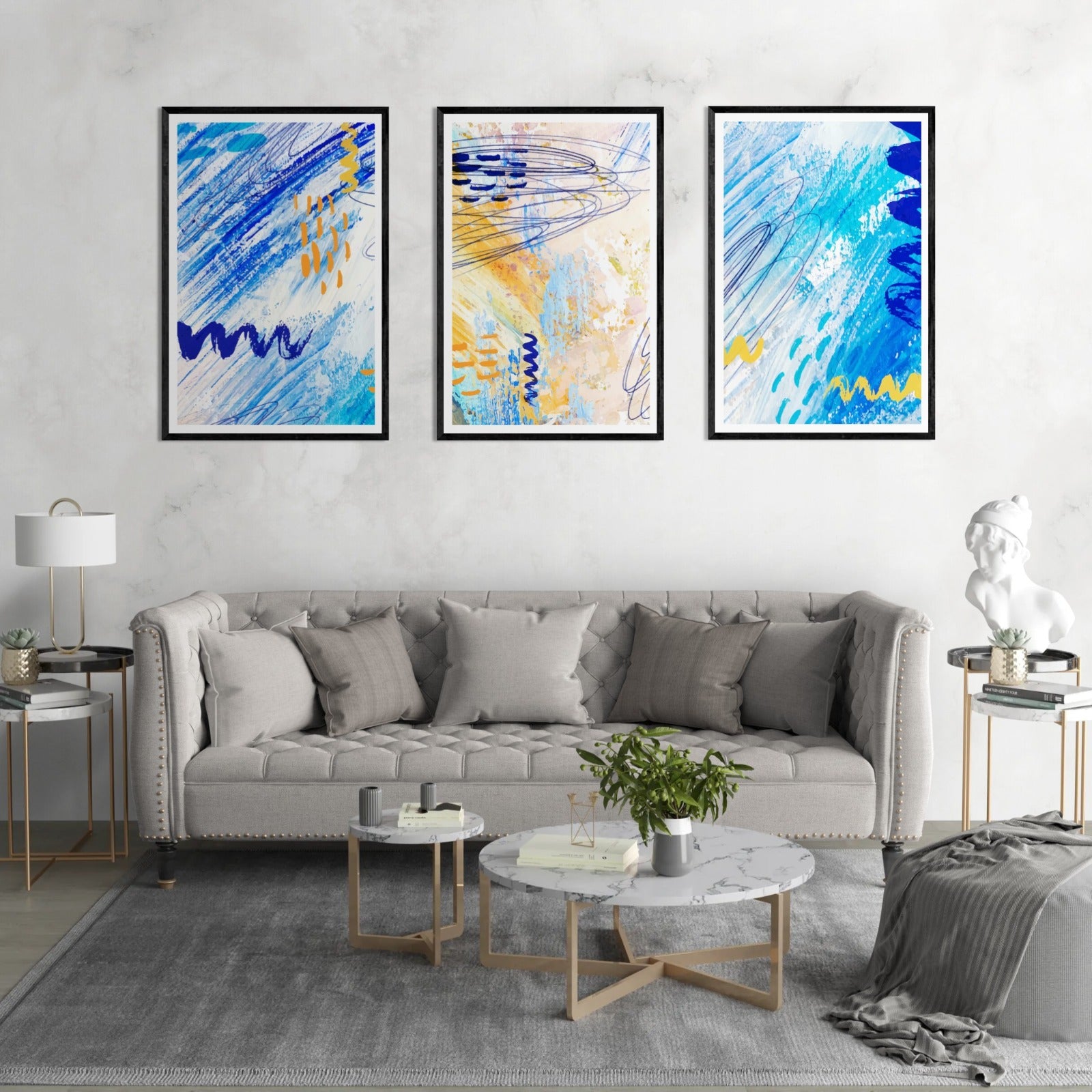 Splash Lines Abstract (3 Panel) Abstract Wall Art