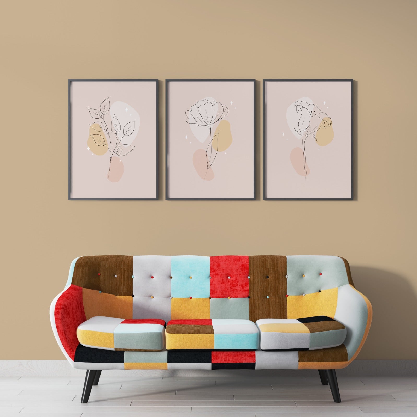 Flower line drawing minimal style (3 Panel) Abstract Wall Art