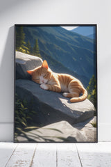 sleeping Cat in top mountain | Ai Artworks Poster Wall Art