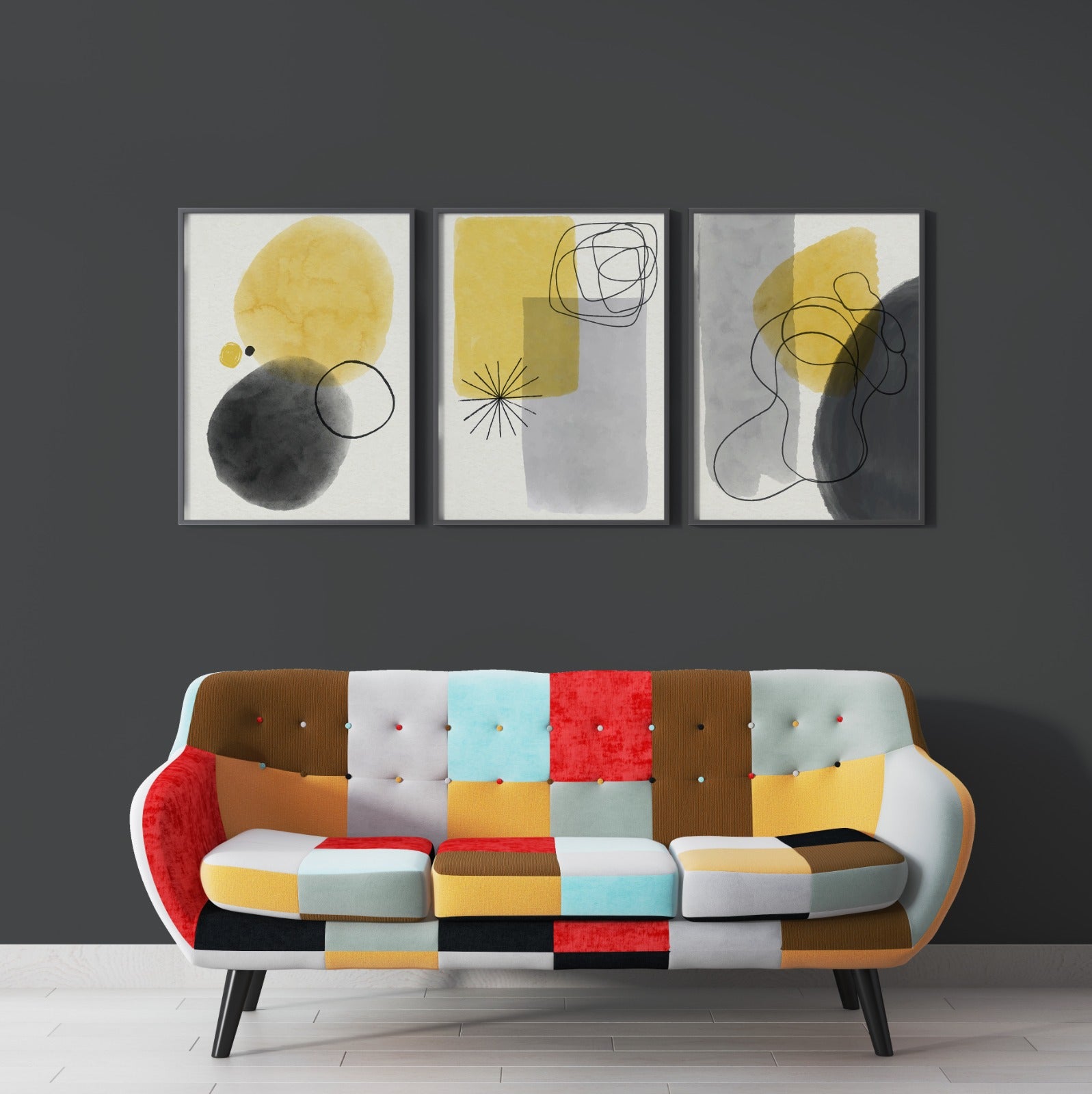 Watercolor Shapes Collection (3 Panel) Abstract Wall Art