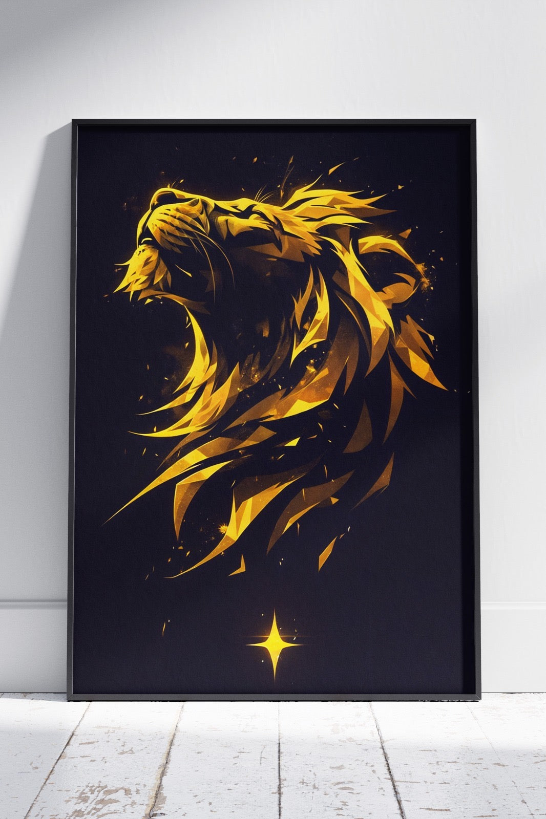 A golden lion head | Animal Poster Wall Art
