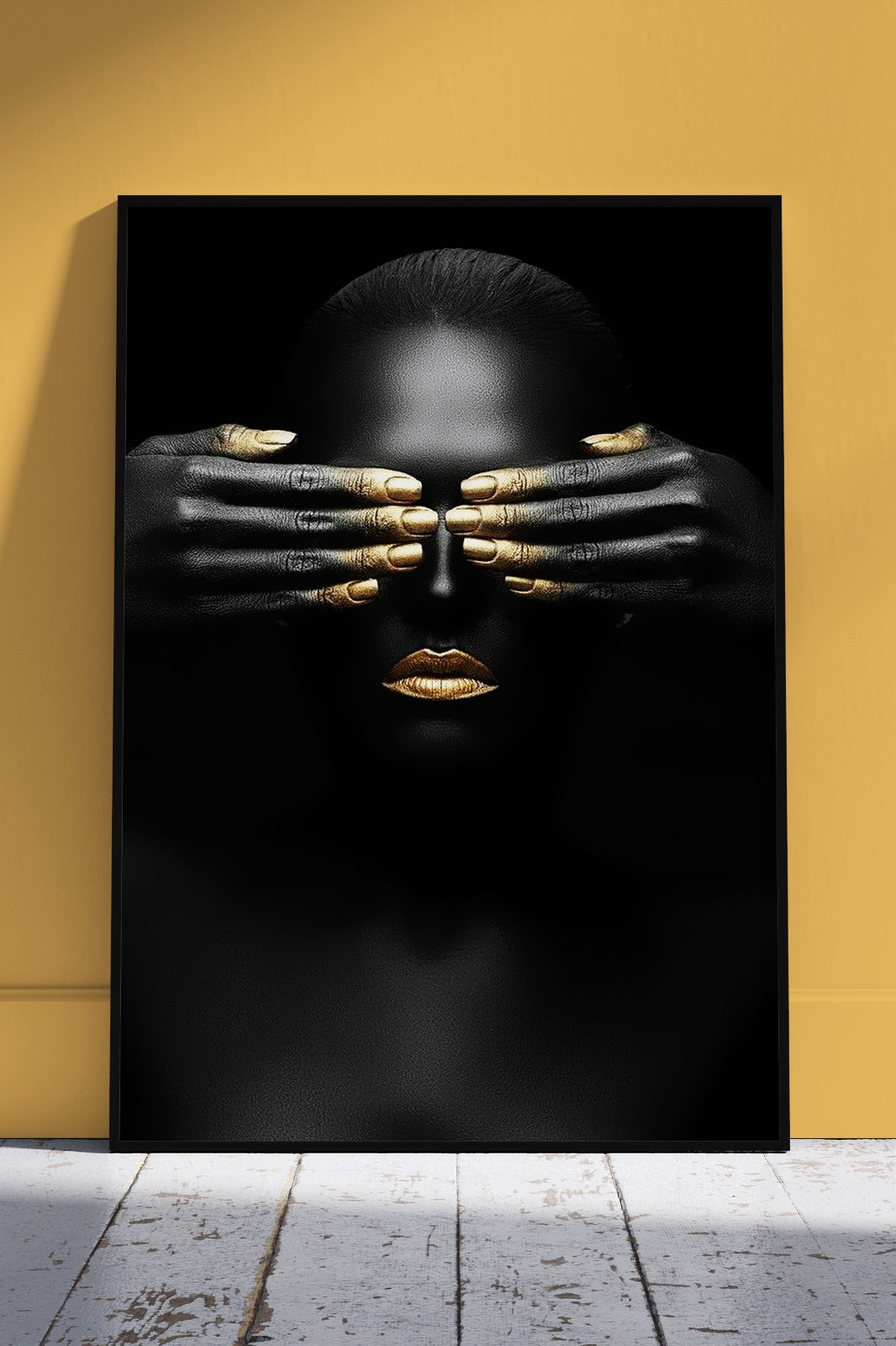 Black Hand and Gold Lip Woman | Black & Gold Poster Wall Art