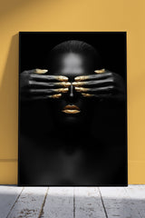 Black Hand and Gold Lip Woman | Black & Gold Poster Wall Art