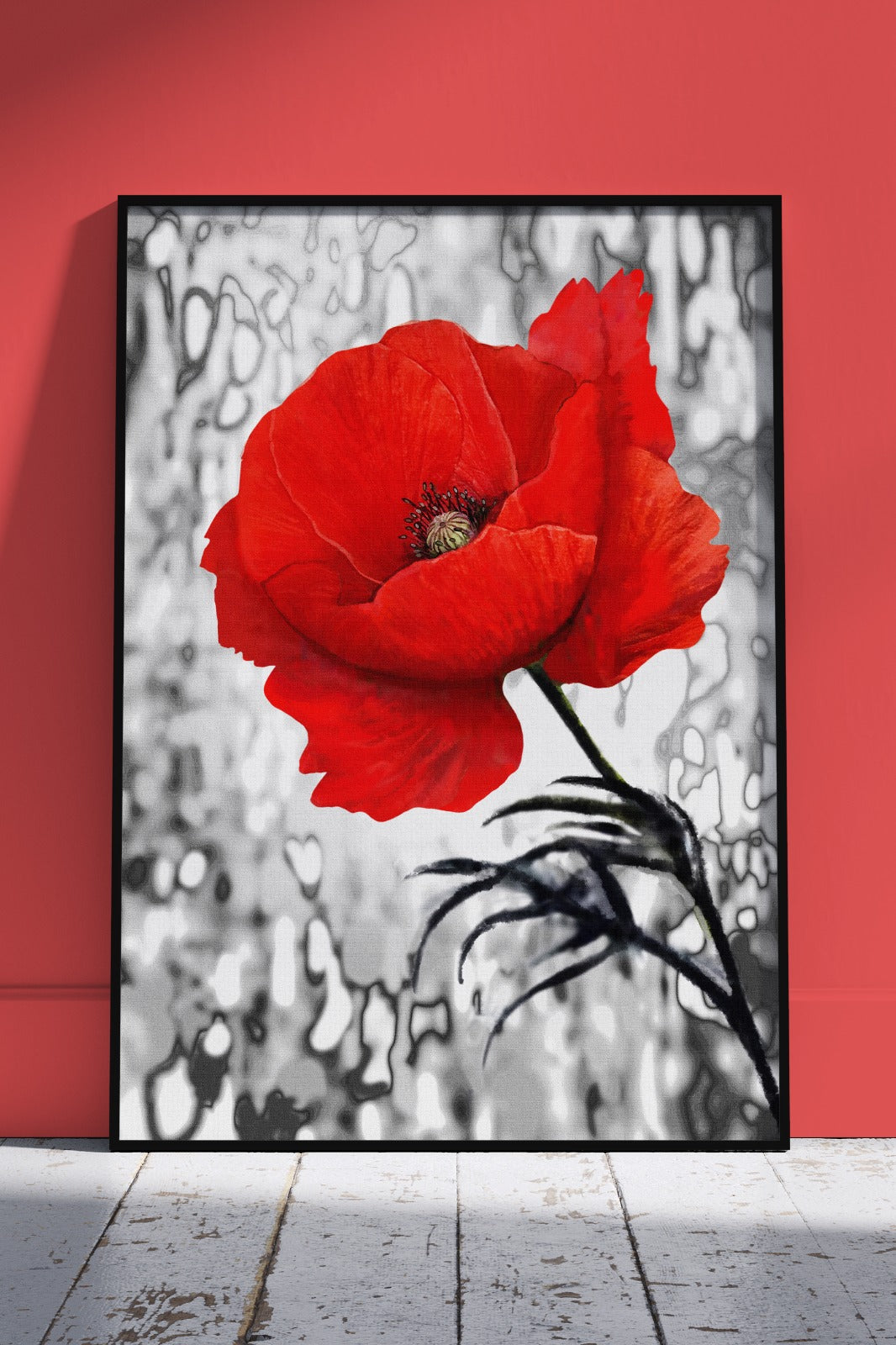Cheap Modern Abstract Art Red Poppy Flower 005 | Floral Poster Wall Art