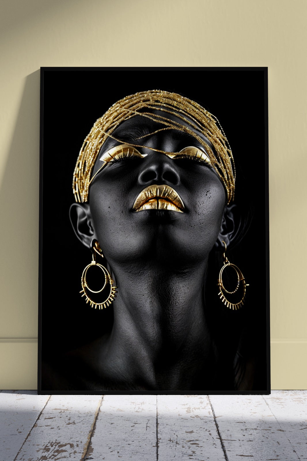 Golden Glow Black Woman Portrait | Black & Gold Poster Wall Art