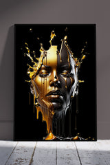 Mystique Fusion - Black and Gold Female Portrait | Black & Gold Poster Wall Art