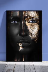 Portrait of A Afro American Girl with Gold Make up | Black & Gold Poster Wall Art