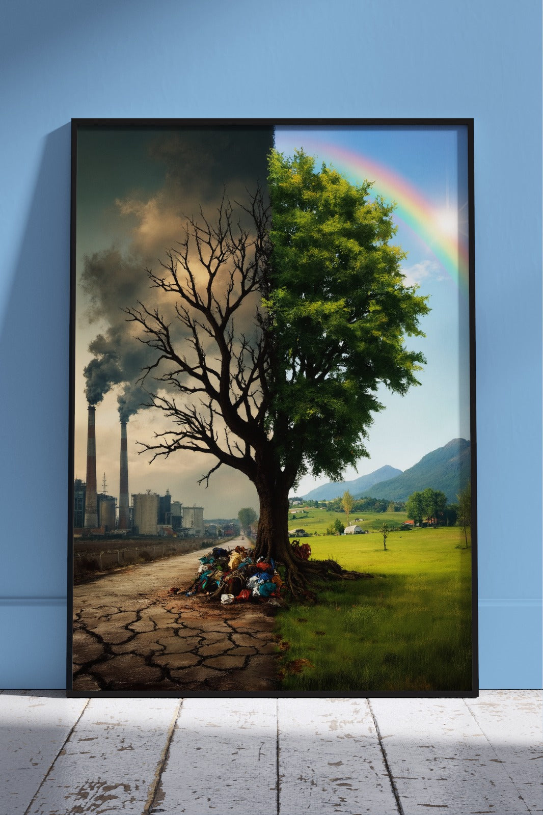 Two contrasting scenes environmental degradation | Scenery Poster Wall Art