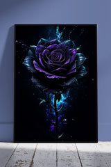 Vector Seamless Pattern With Mysterious Neon Glowing Rose | Floral Poster Wall Art