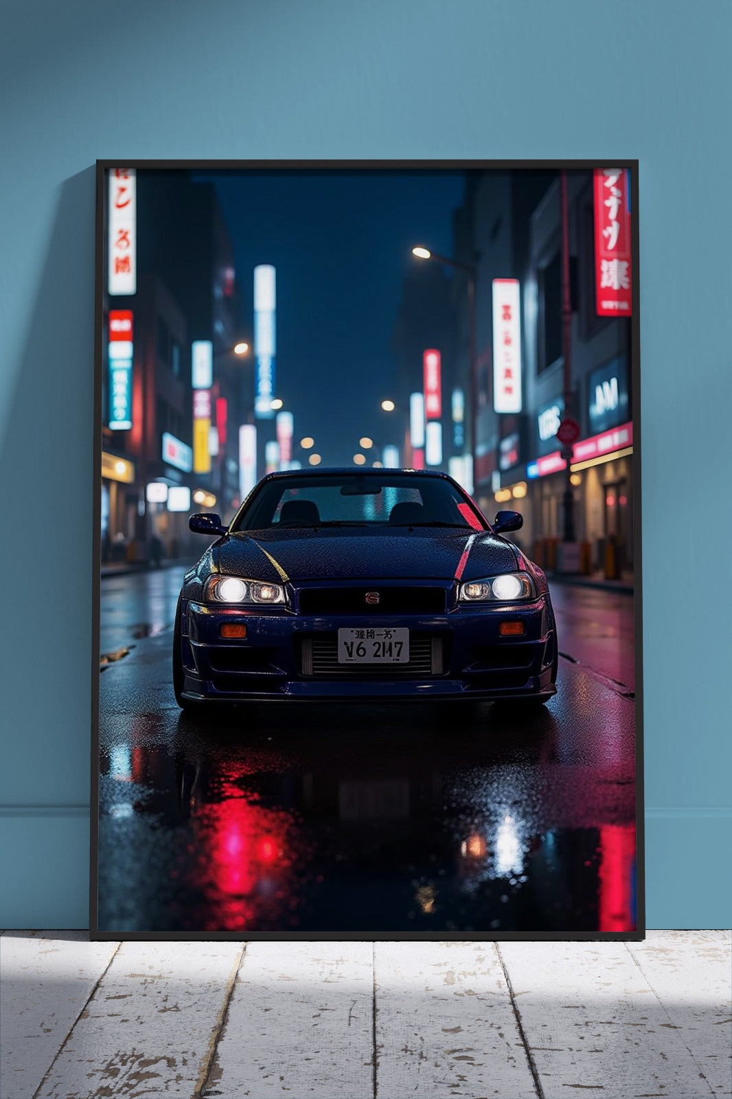 Sample Nissan GTR Blue In Street | Car Poster Wall Art