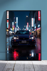 Sample Nissan GTR Blue In Street | Car Poster Wall Art
