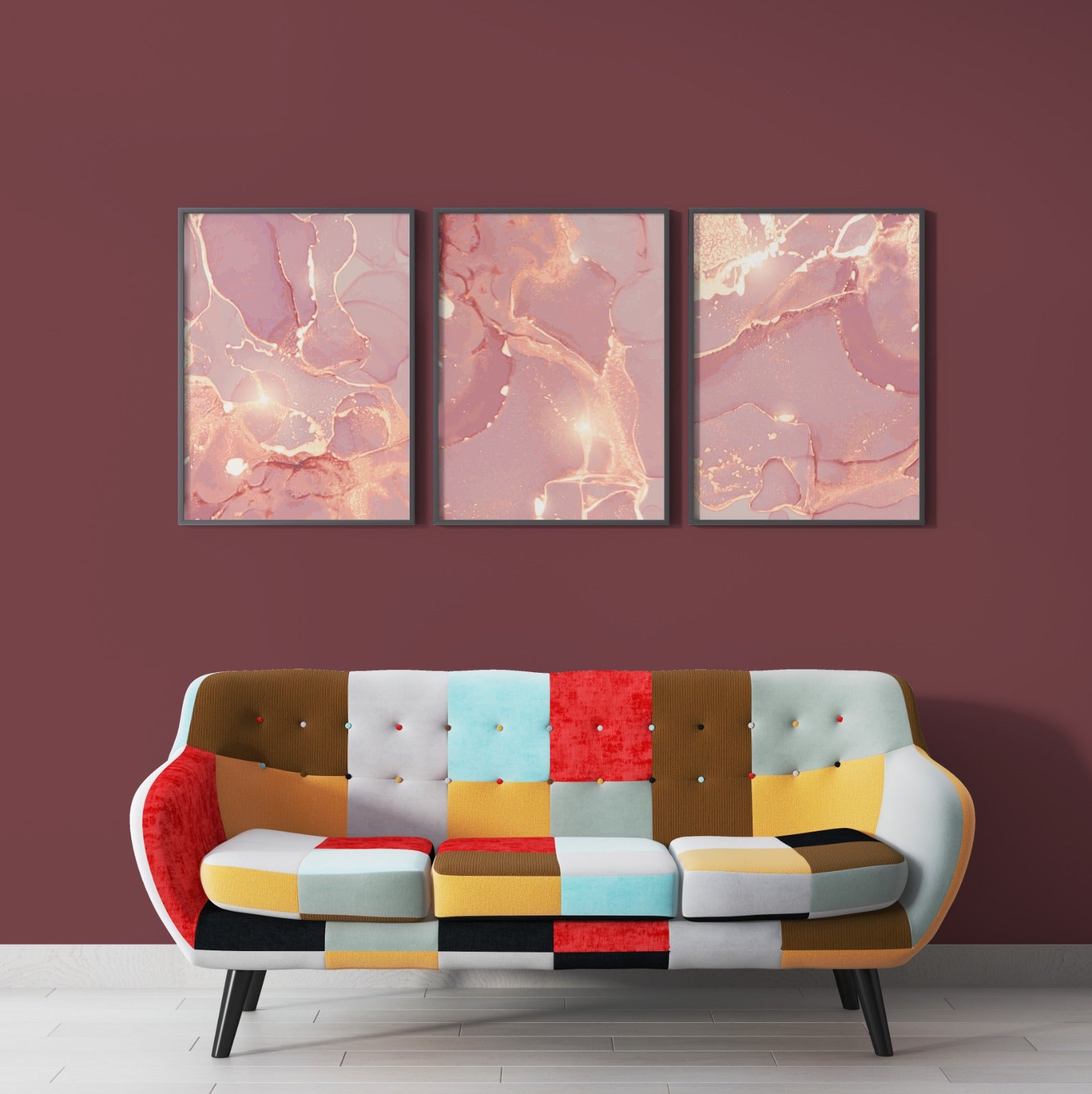 Rose and gold marble abstract (3 Panel) Abstract Wall Art